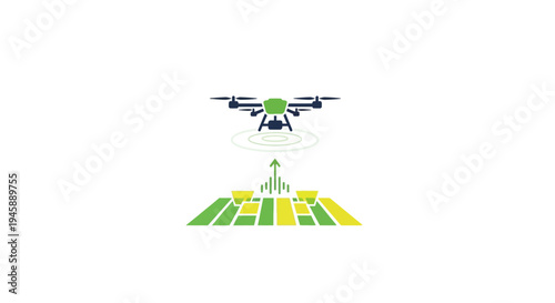 Drone flying over farm fields.