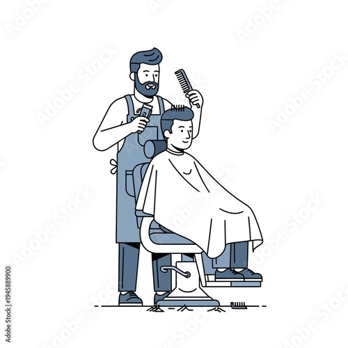 Barber cutting hair of customer illustration professional salon service