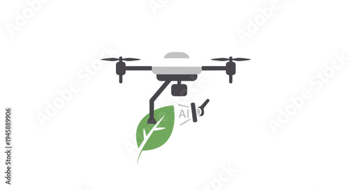 Drone holding green leaf with lightning.