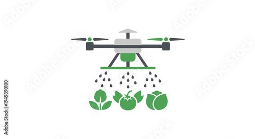 Drone spraying green plants agriculture.