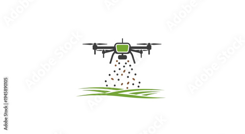 Drone spraying pesticide on green field.
