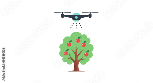 Drone Spraying Pesticides on Fruit Tree.
