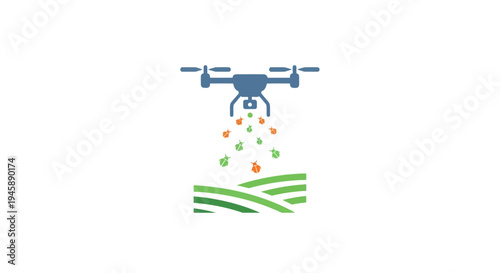 Drone Sprays Fertilizer on Field Crops.