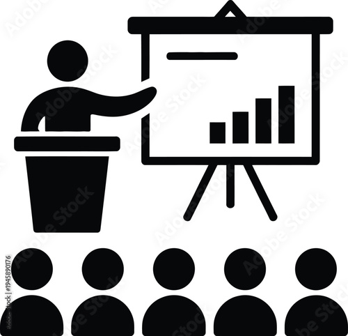 Professional presenting a growth chart to an attentive audience