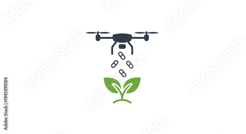 Drone watering green plant sprout.