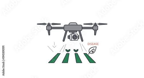 Drone with camera and propellers flying.