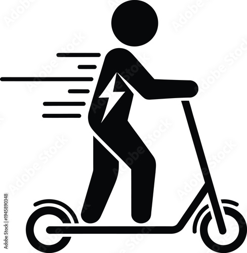 Person riding an electric scooter at high speed with motion lines.