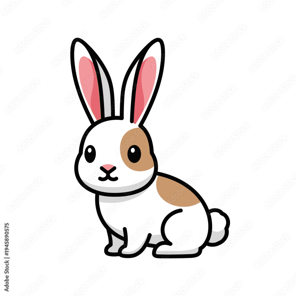 Obraz premium Cartoon rabbit illustration white body brown spot long ears isolated design