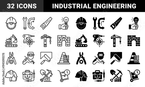 Construction and Industrial Engineering Hybrid Symbols Merging Heavy Machinery with Time Management Compass Navigation and Project Tools