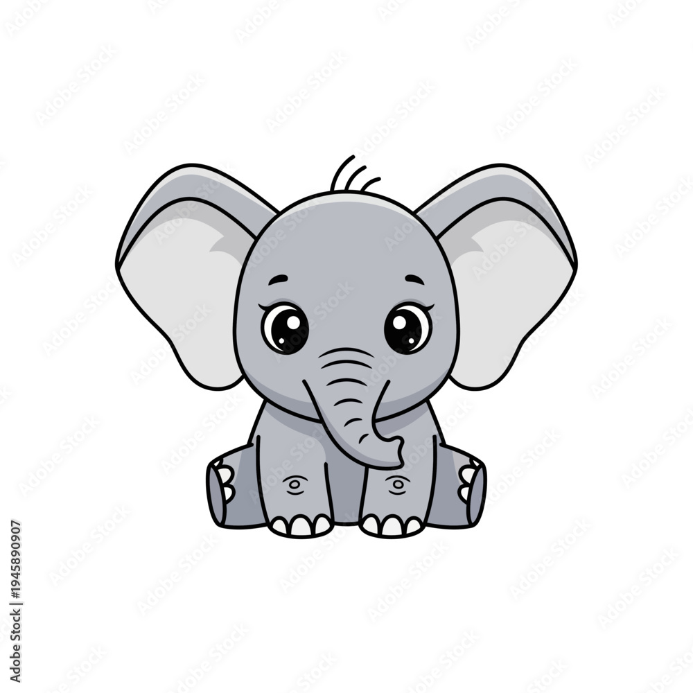 Fototapeta premium Cute cartoon elephant sitting on white background vector illustration
