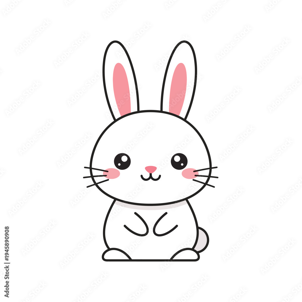 Obraz premium Cute cartoon bunny rabbit with big eyes and pink ears sitting upright