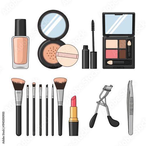 Cosmetics and makeup accessories for beauty and fashion product design