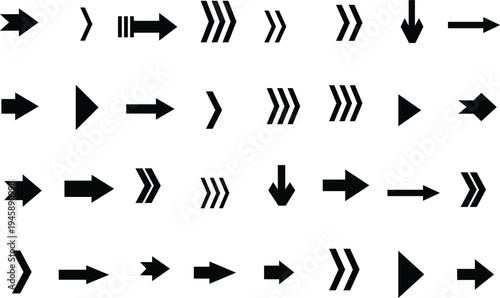 A comprehensive collection of diverse black arrow symbols for various directional and navigational purposes