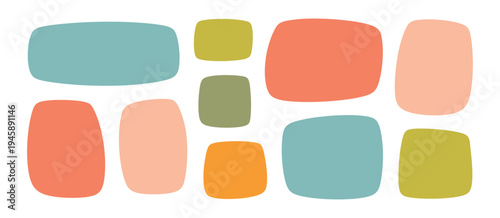 Irregular shape box set, including square and rectangle frames with organic borders, cute deform shapes, and childlike geometric doodle figures, perfect for kid-friendly dialogue bubbles, fun blobs, 