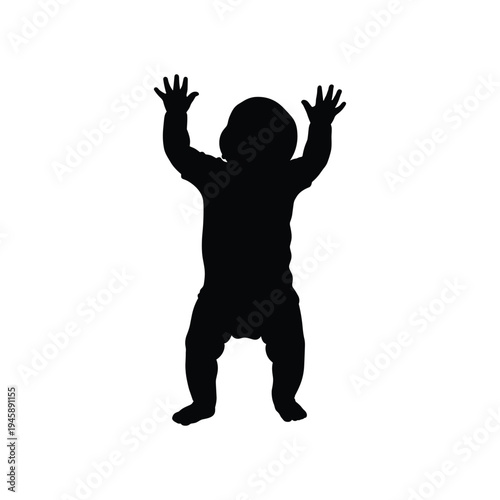 Group of babies and toddlers in different poses and positions silhouette set vector illustration collection.