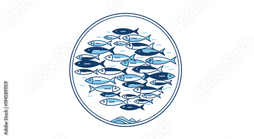 School of fish swimming in a circular formation illustration isolated