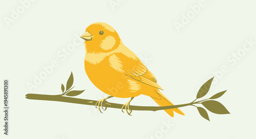 Yellow bird perched on a branch vector illustration isolated