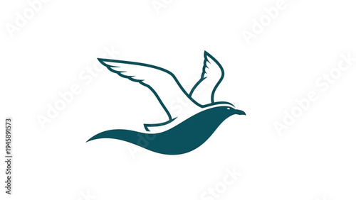 Soaring bird graphic illustration in teal and white colors on a clean background