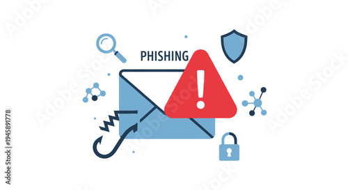 Email phishing alert concept envelope exclamation lock and security elements