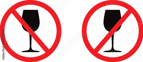 No drinking alcohol signs with wine glasses icons