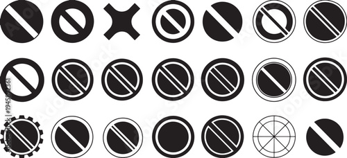 Black and white icons of various prohibited signs and symbols
