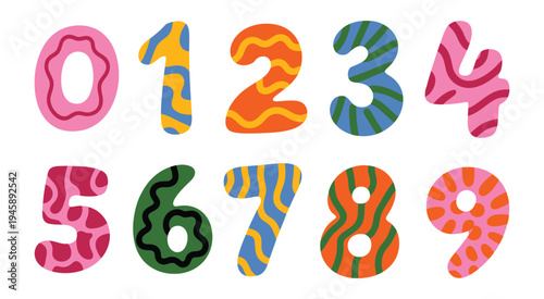Doodle-style kids numbers vector collection, 1 to 0 with messy hand-drawn lines, suitable for playful logos, stickers, social media, educational graphics, and creative branding projects.