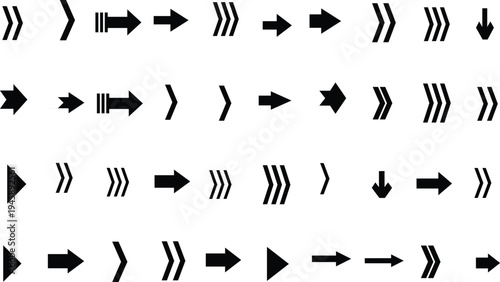 A large organized grid displays a comprehensive assortment of varied black directional arrow icons