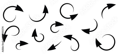 Arrows Set, Curved Arrows, Arrow Sign Flat Style Icons, Directional Navigation Symbols, Modern Arrow Indicators for Web and Mobile Interface Design