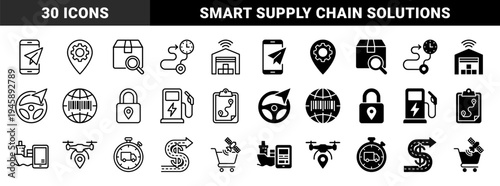 Logistics and Supply Chain Hybrid Icon Set Featuring Smart Tracking Warehouse Automation Global Shipping and Fleet Management Symbols in Dual Styles