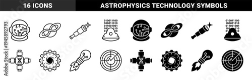 Space Science Hybrid Line Icons Merging Astronaut Helmet with Circuit Board DNA Helix with Satellite and Telescope with Sparkle Elements