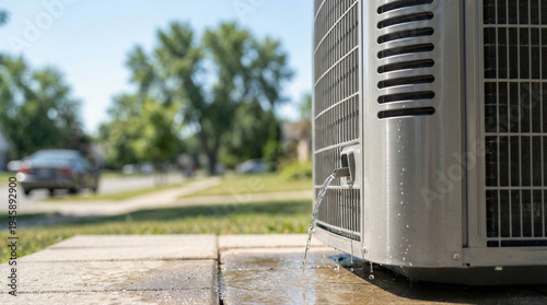 Wallpaper Mural An outdoor central air conditioning unit is leaking water onto the pavement on a sunny day. Torontodigital.ca