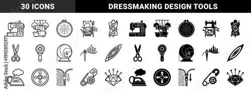 Hybrid tailoring and dressmaking conceptual symbols merging sewing machines with circuit boards, dna strands, golden ratio, and digital binary elements