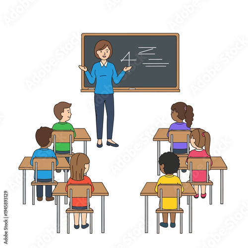 Teacher explaining math to students in classroom illustration