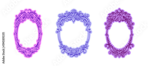 Gothic ornamental border with lace like filigree, antique crest element and rococo hand drawn swirls. Beautiful for wedding stationery, old mirrors, vintage emblem and whimsical pink design