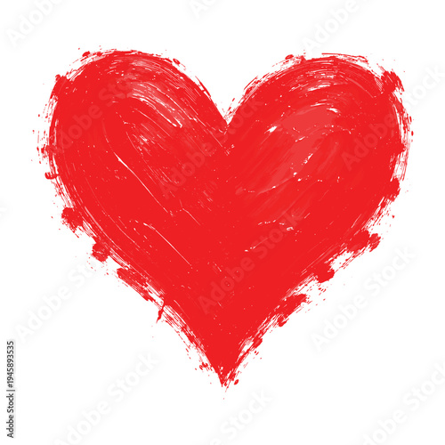 Red brush stroke heart illustration vector symbol for love and passion
