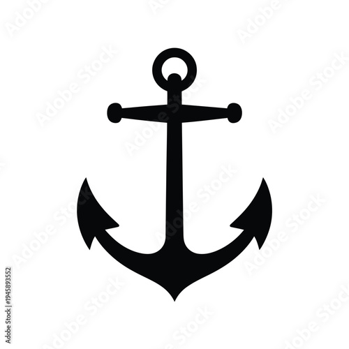 Simple black silhouette of a classic maritime anchor isolated on white