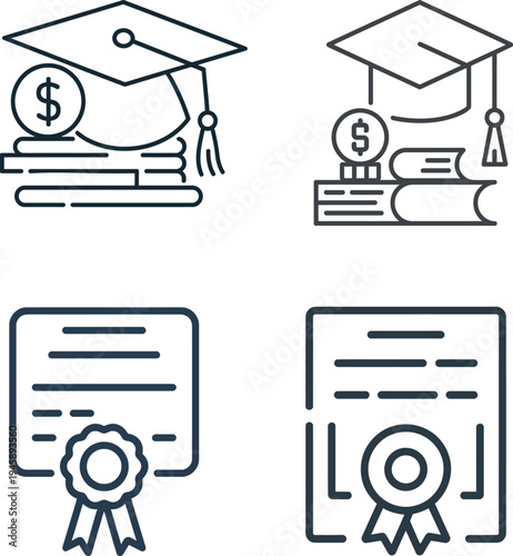 Education Investment And Academic Achievement Certificate Icon Set