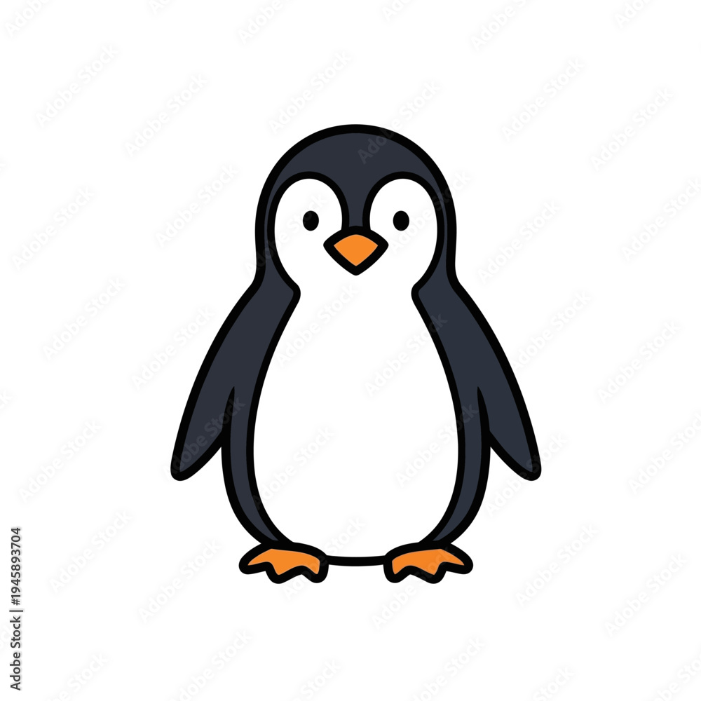 Obraz premium Cartoon penguin illustration with black white and orange colors on a white background
