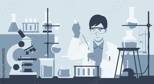 Scientist conducting experiment in laboratory with equipment