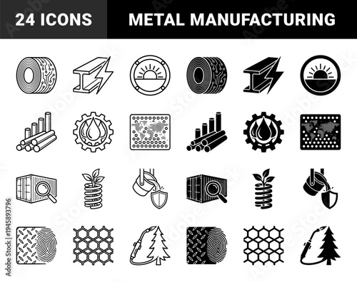 Heavy Industry Hybrid Symbols Integrating Steel Beams with Lightning Bolts Metal Coils with Circuitry and Molten Metal with Protective Shields