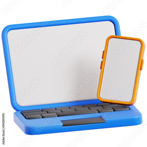 3D Render of a Laptop and Smartphone Displaying Blank Screens, Perfect for Mockups and Tech Concepts