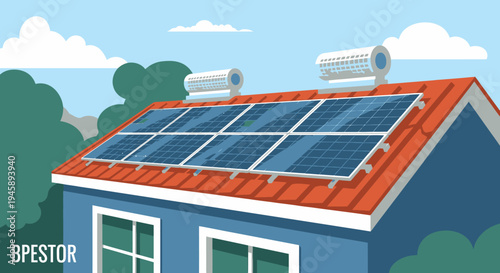 Solar panels on residential roof providing clean energy in a sunny environment