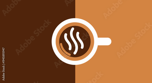 Stylized coffee cup icon on brown background design illustration