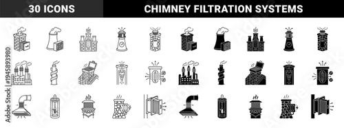 Hybrid chimney and industrial ventilation systems combining filtration units with exhaust smoke stacks for air purification and climate control