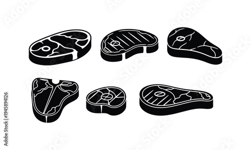 Various cuts of meat slices displayed in black and white outline design