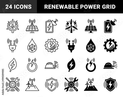 Sustainable Energy and Smart Power Grid Hybrid Concept Symbols Merging Renewable Resources with Wireless Communication and Industrial Tech