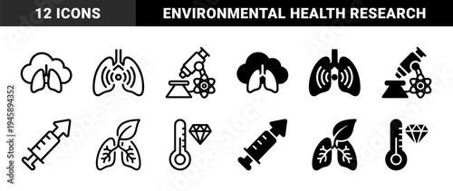 Biomedical and Environmental Health Hybrid Symbolism Featuring Lung Clouds Lab Research Microscopes and Climate Monitoring Temperature Diamond Graphics