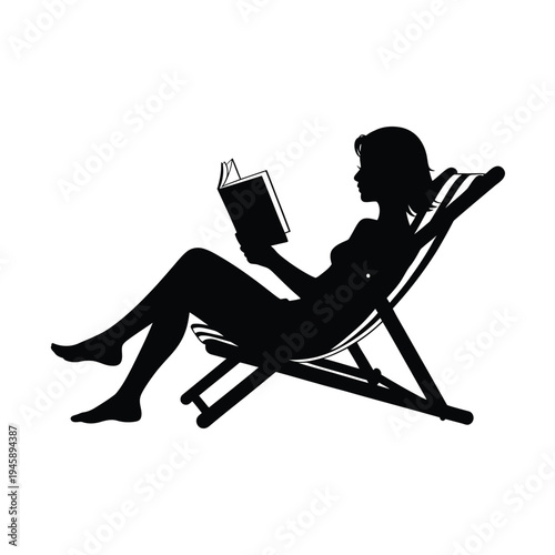 Silhouette of a woman relaxing and reading on a deck chair