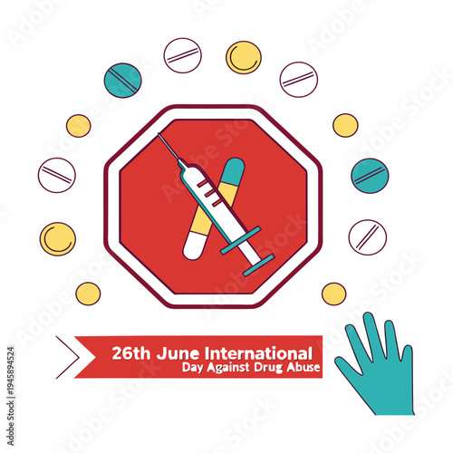 Hand drawn international day against drug abuse and illicit trafficking illustration
