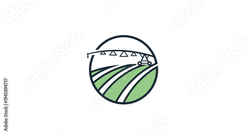 Green hills and white building logo.